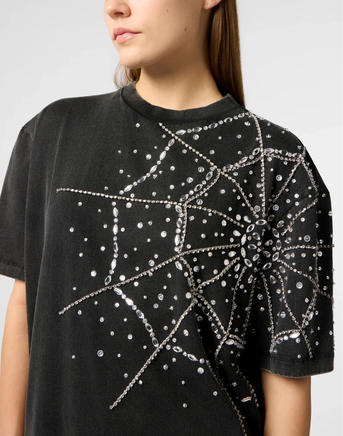 T-Shirt Dress Spiderweb Strass, цвет: Черный