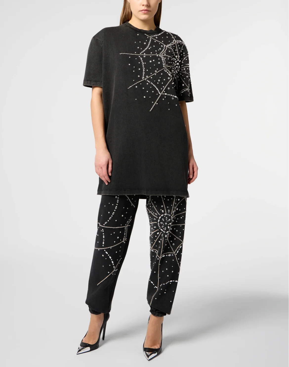 T-Shirt Dress Spiderweb Strass, цвет: Черный