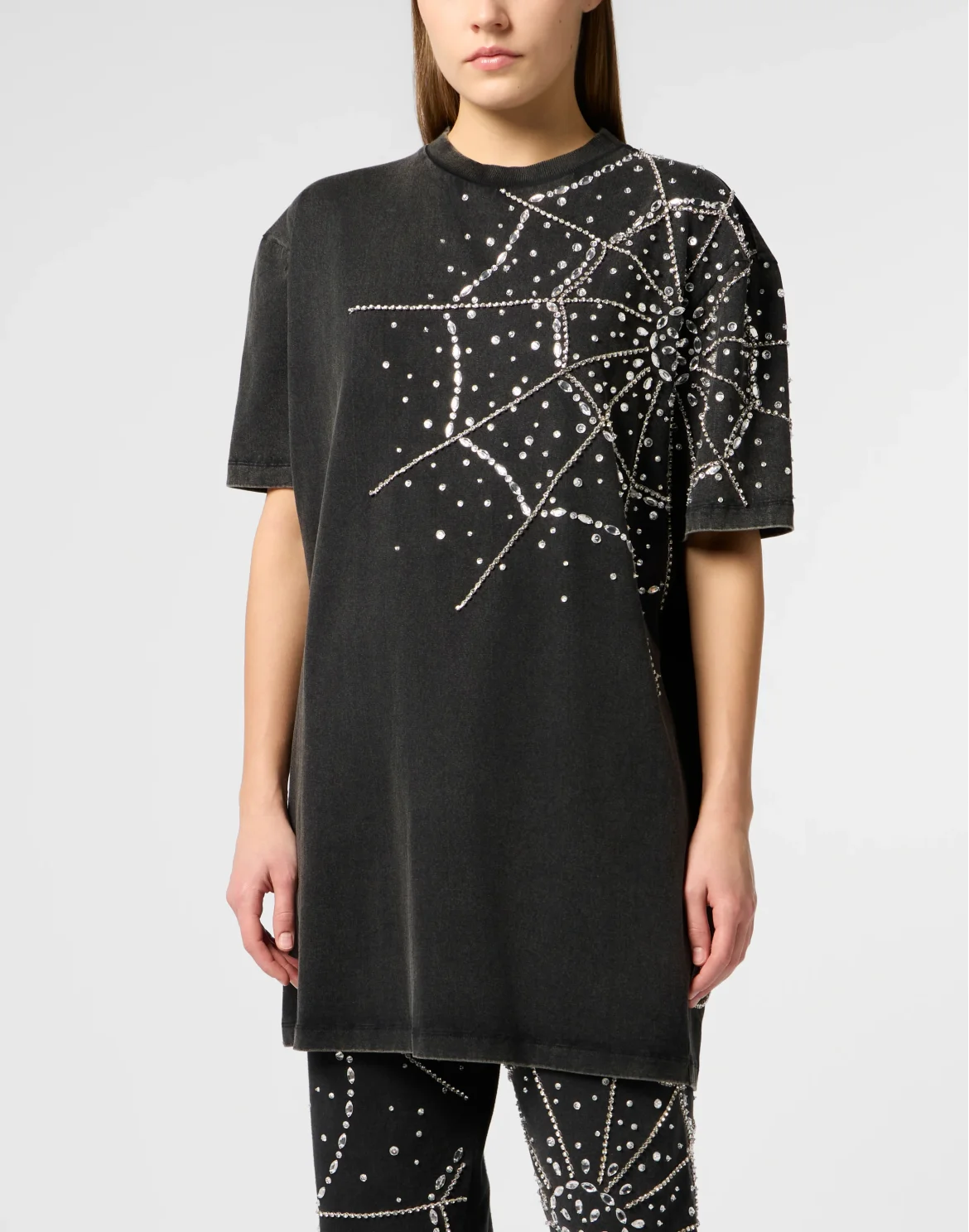 T-Shirt Dress Spiderweb Strass, цвет: Черный