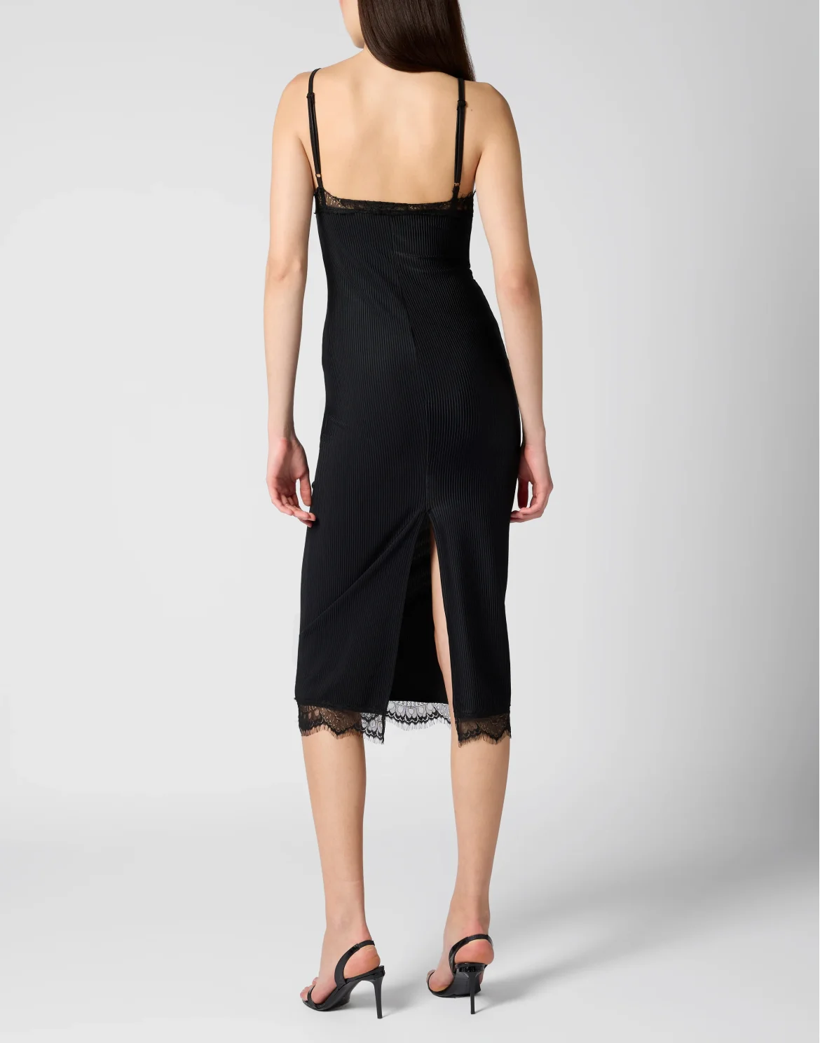 Shiny Rib Maxi Tank Dress Lace, цвет: Черный