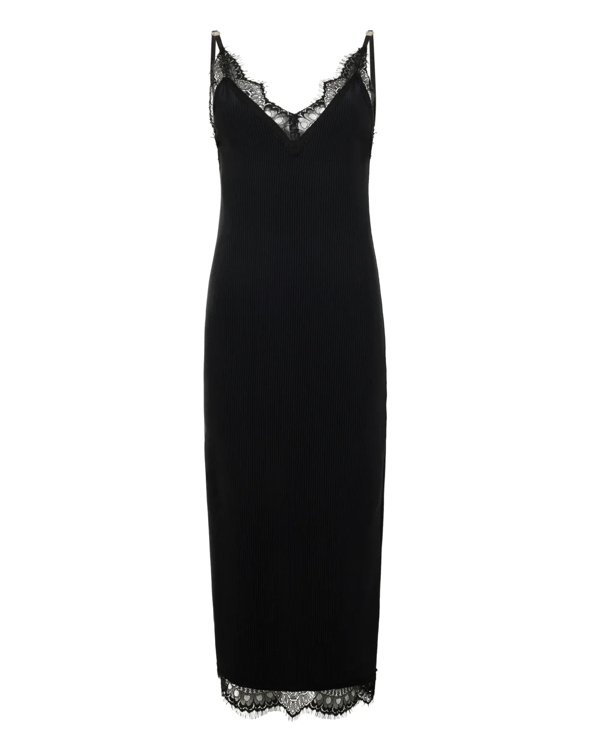 Shiny Rib Maxi Tank Dress Lace, цвет: Черный