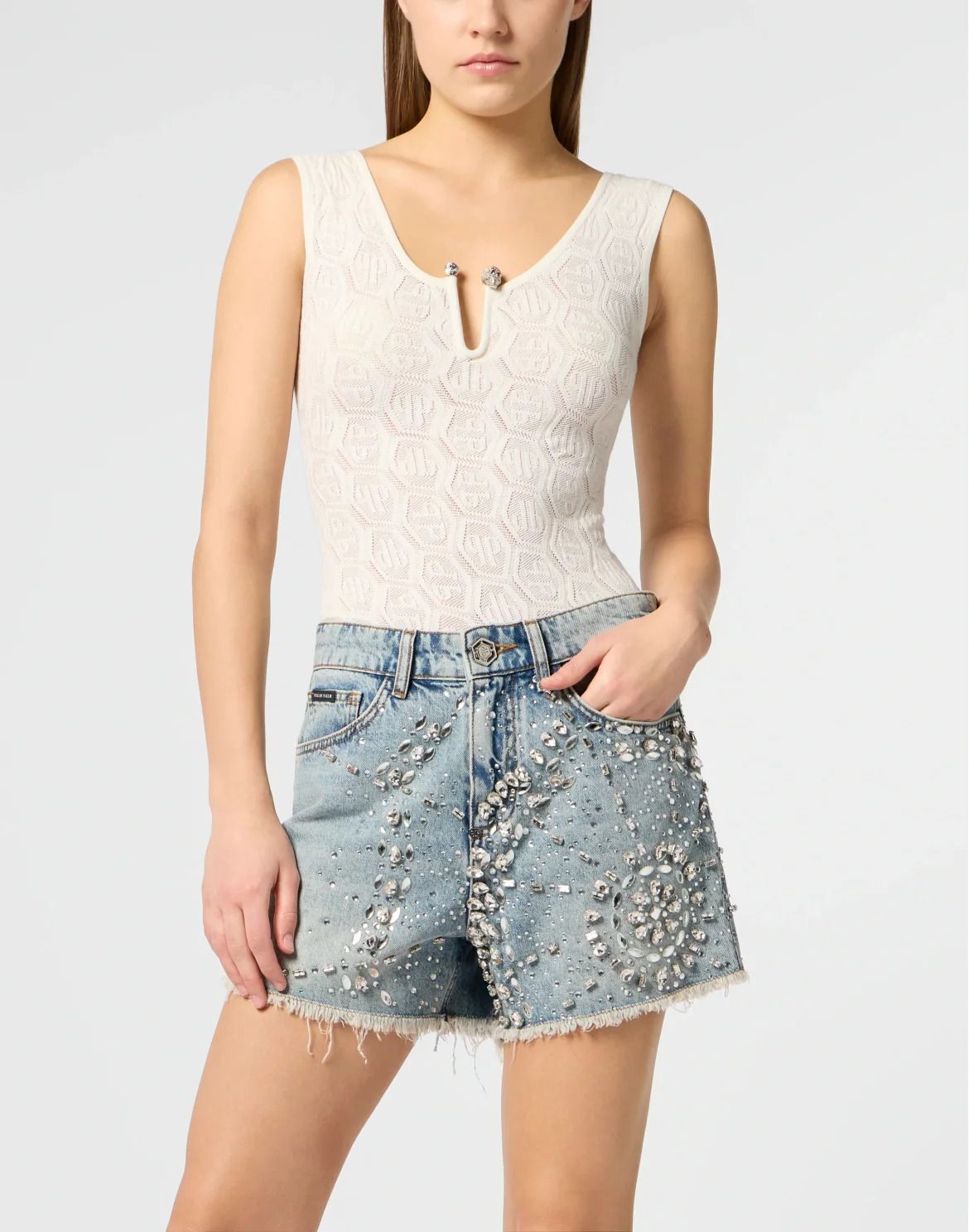 Knit Tank Top Piercing Monogram, цвет: Белый