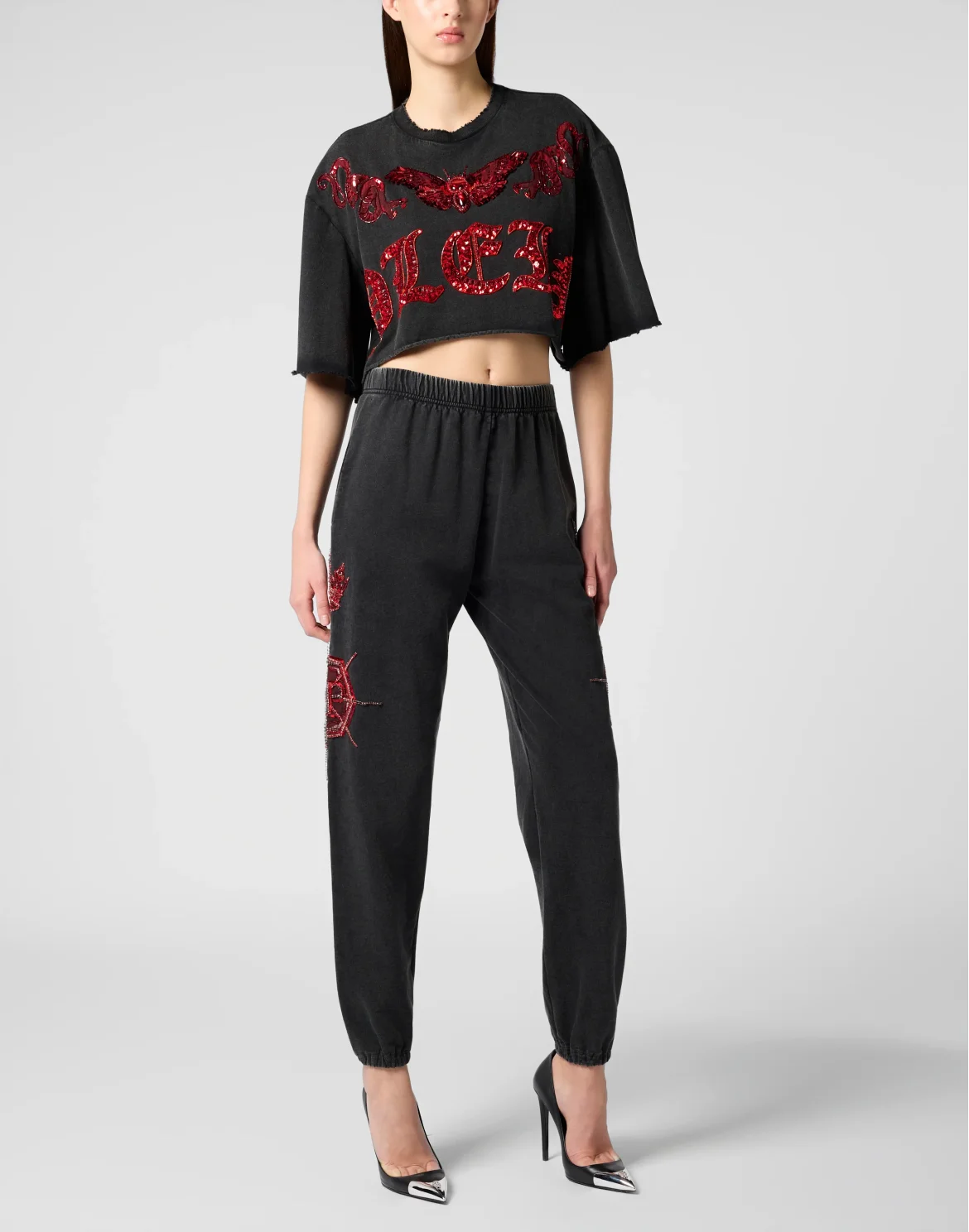 Cropped T-Shirt Butterfly Tattoo, цвет: Черный