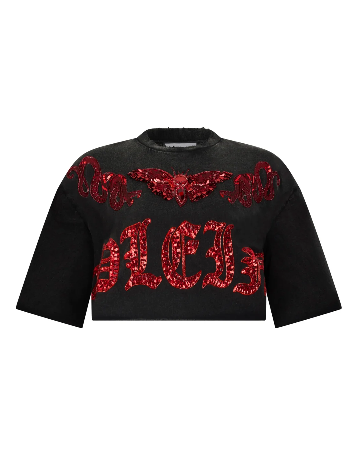 Cropped T-Shirt Butterfly Tattoo, цвет: Черный