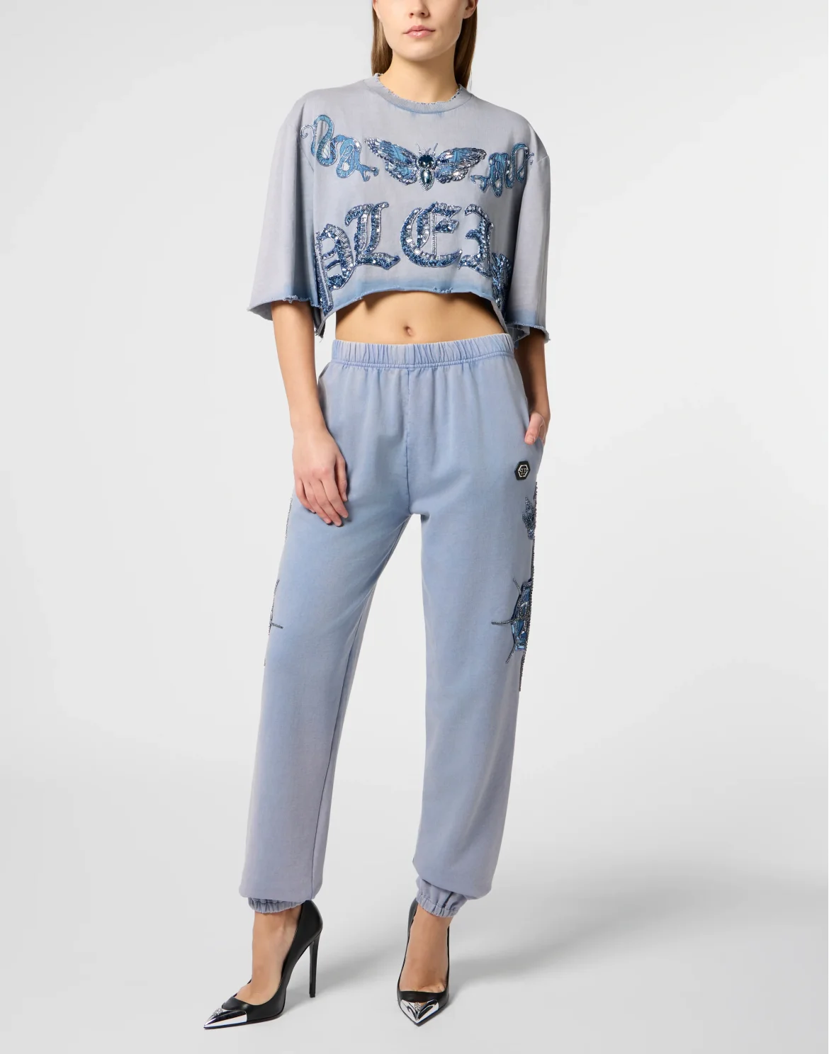 Cropped T-Shirt Butterfly Tattoo, цвет: Голубой