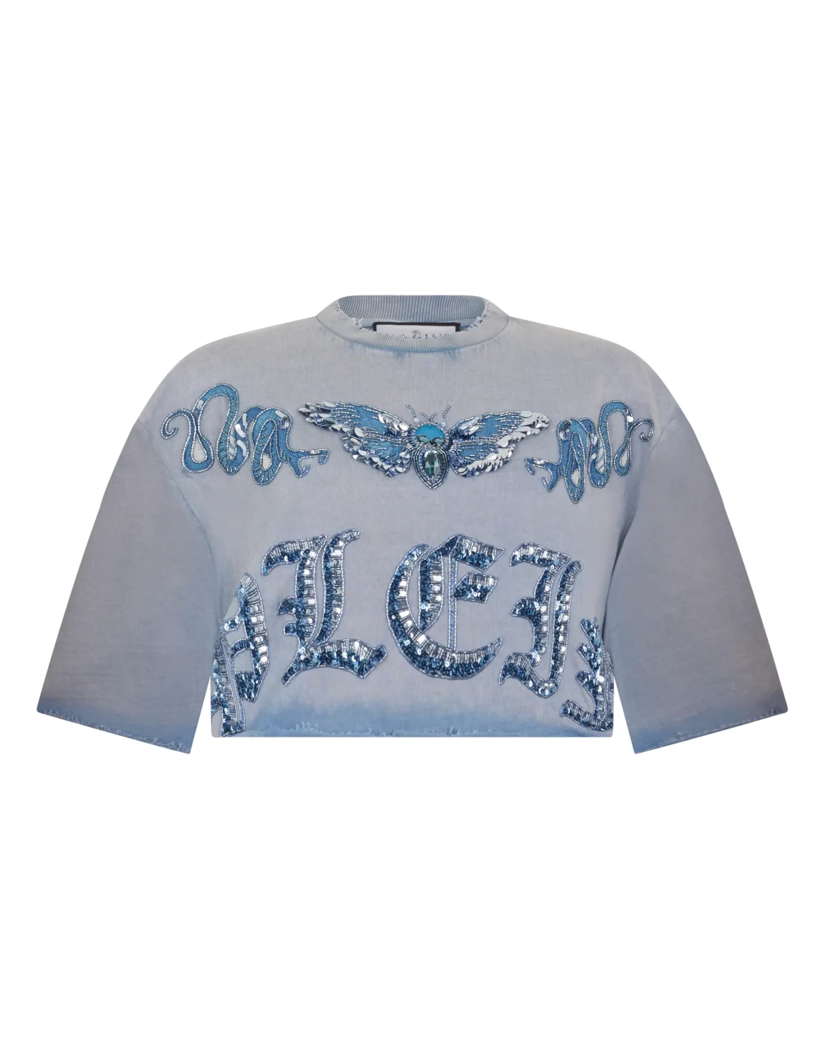Cropped T-Shirt Butterfly Tattoo, цвет: Голубой
