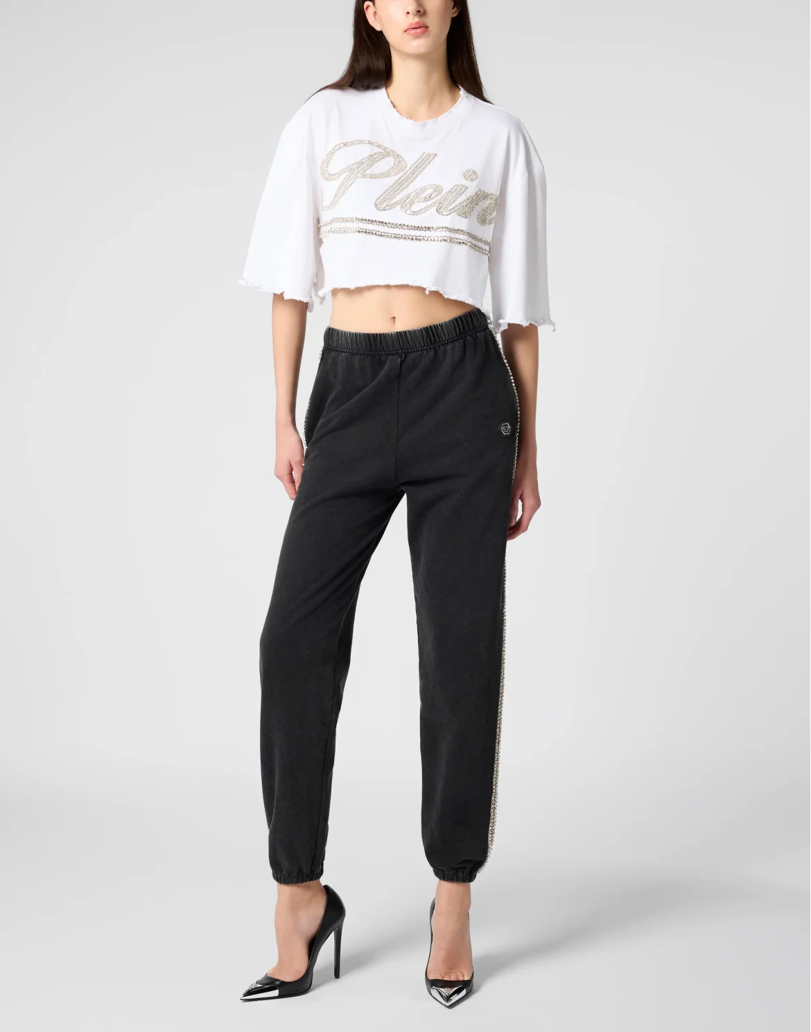 Cropped T-Shirt Strass Signature, цвет: Белый