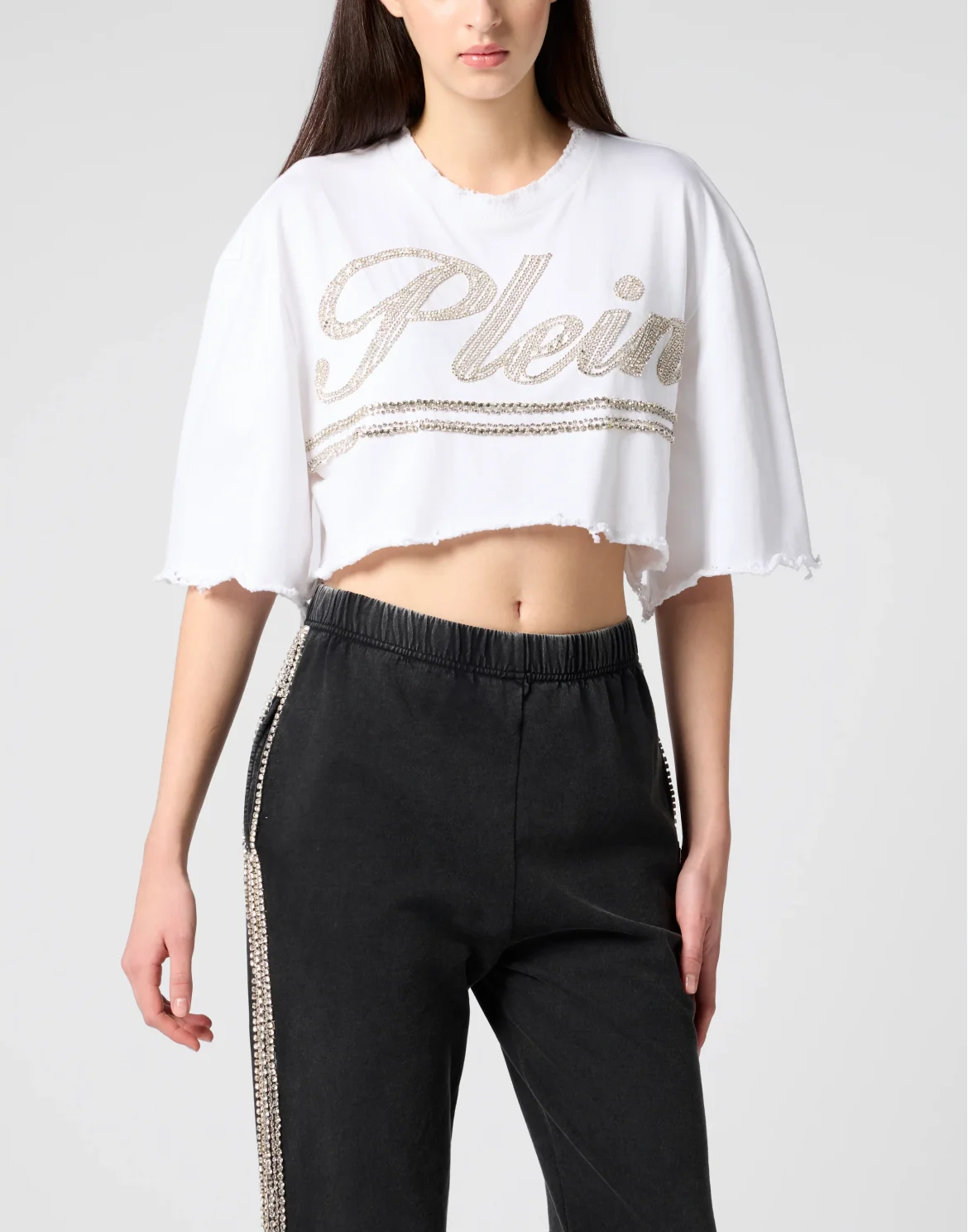 Cropped T-Shirt Strass Signature, цвет: Белый
