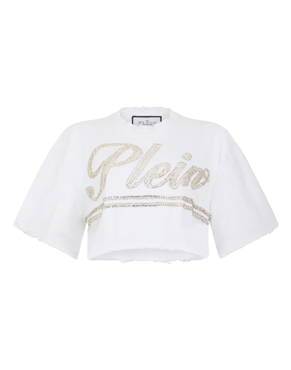 Cropped T-Shirt Strass Signature, цвет: Белый