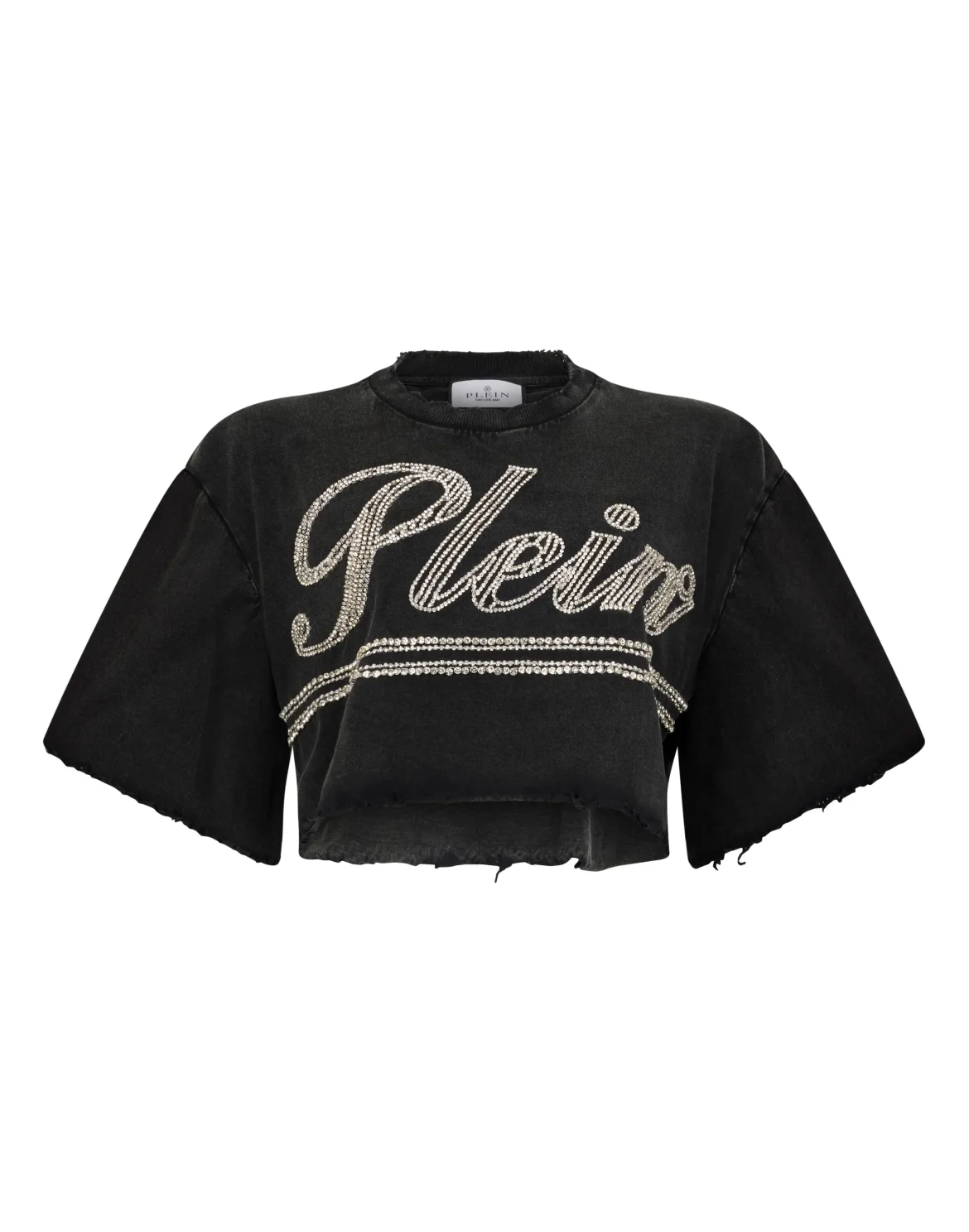 Cropped T-Shirt Strass Signature, цвет: Черный