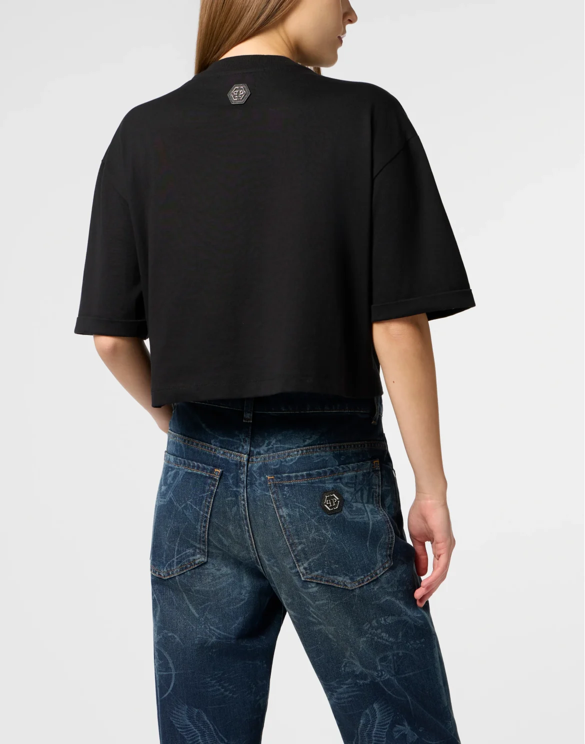 Cropped T-Shirt Tattoo Strass, цвет: Черный