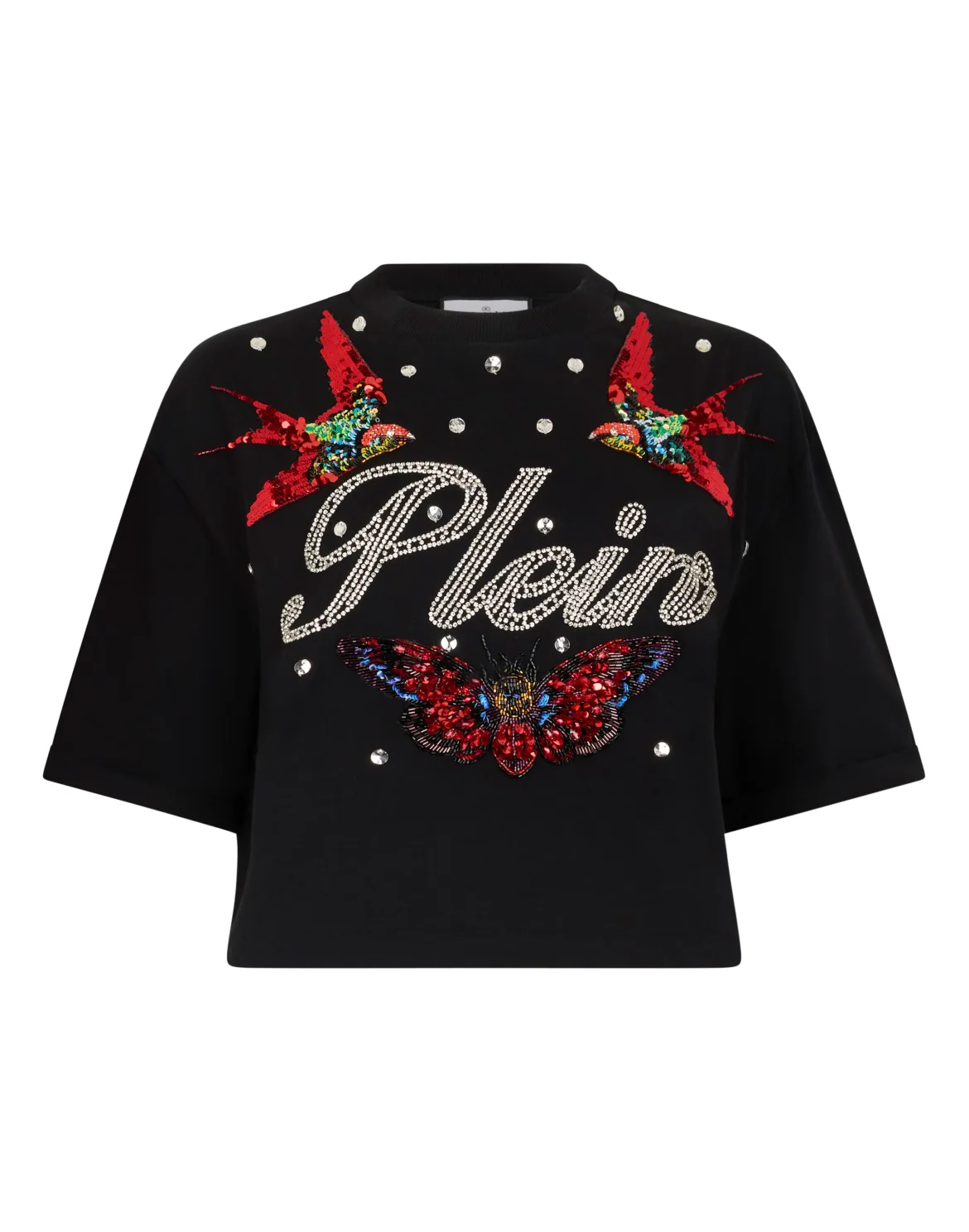 Cropped T-Shirt Tattoo Strass, цвет: Черный