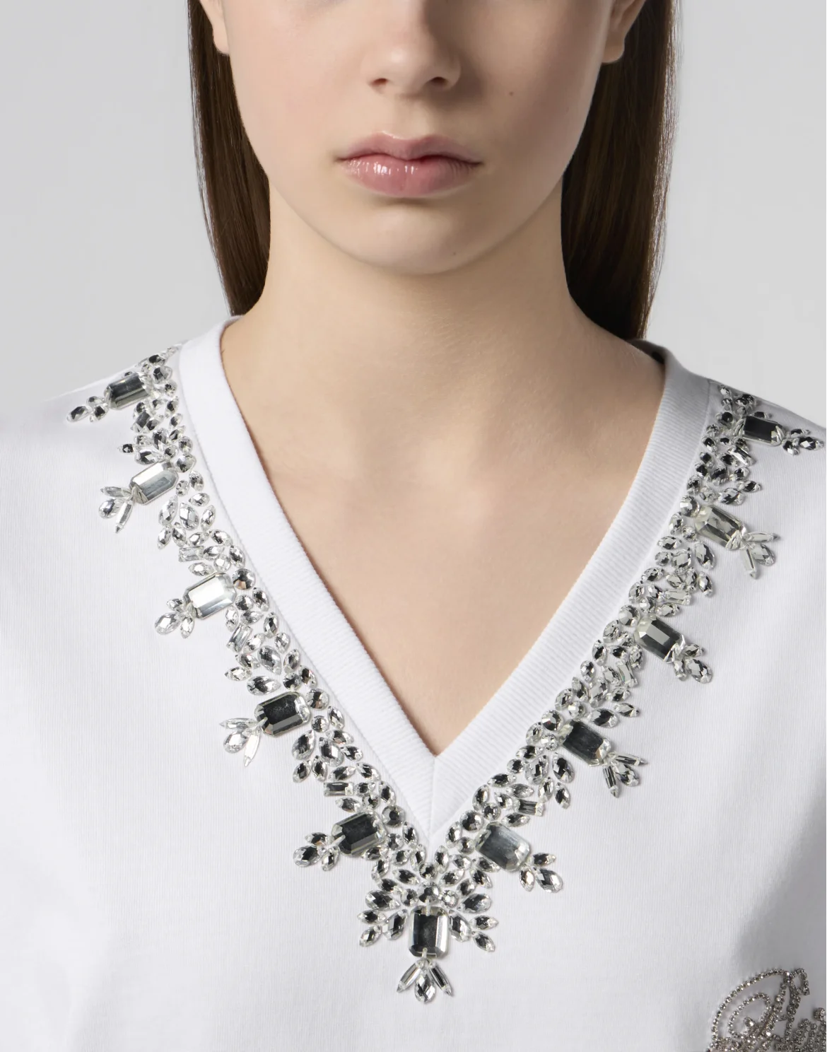 Man Fit V-Neck T-Shirt Crystals, цвет: Белый