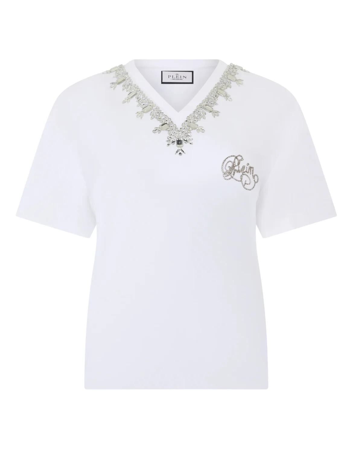 Man Fit V-Neck T-Shirt Crystals, цвет: Белый