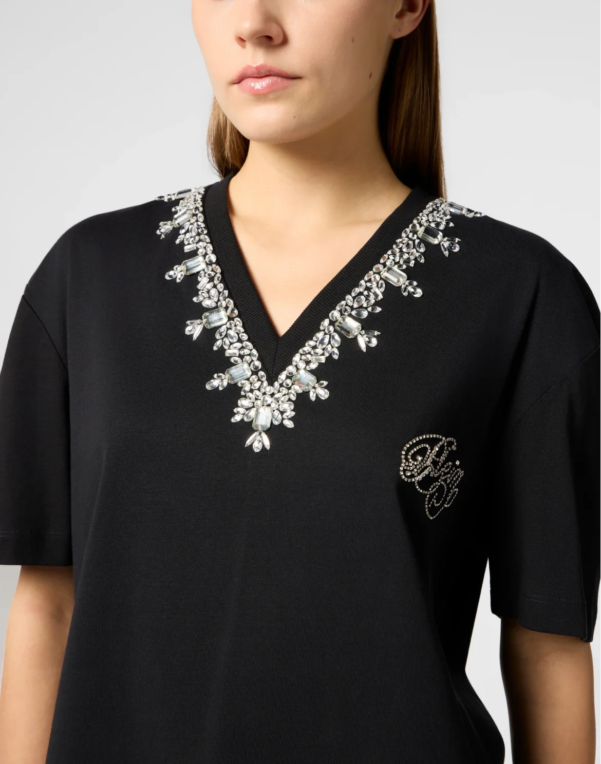 Man Fit V-Neck T-Shirt Crystals, цвет: Черный
