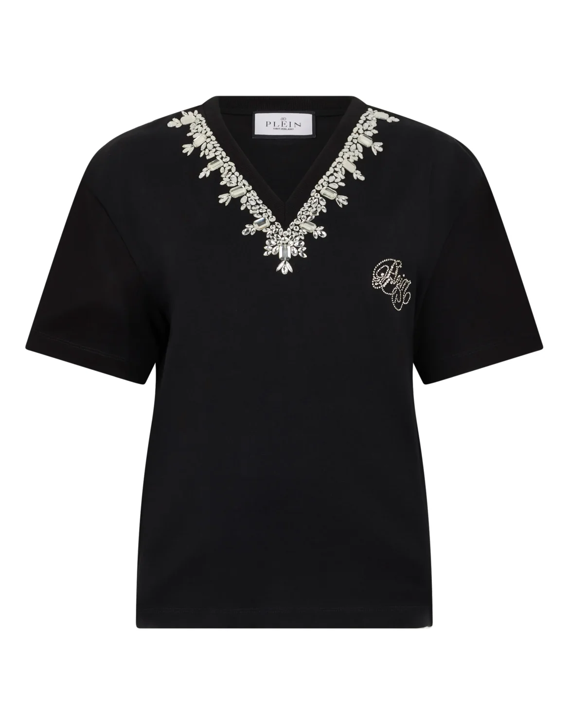Man Fit V-Neck T-Shirt Crystals, цвет: Черный