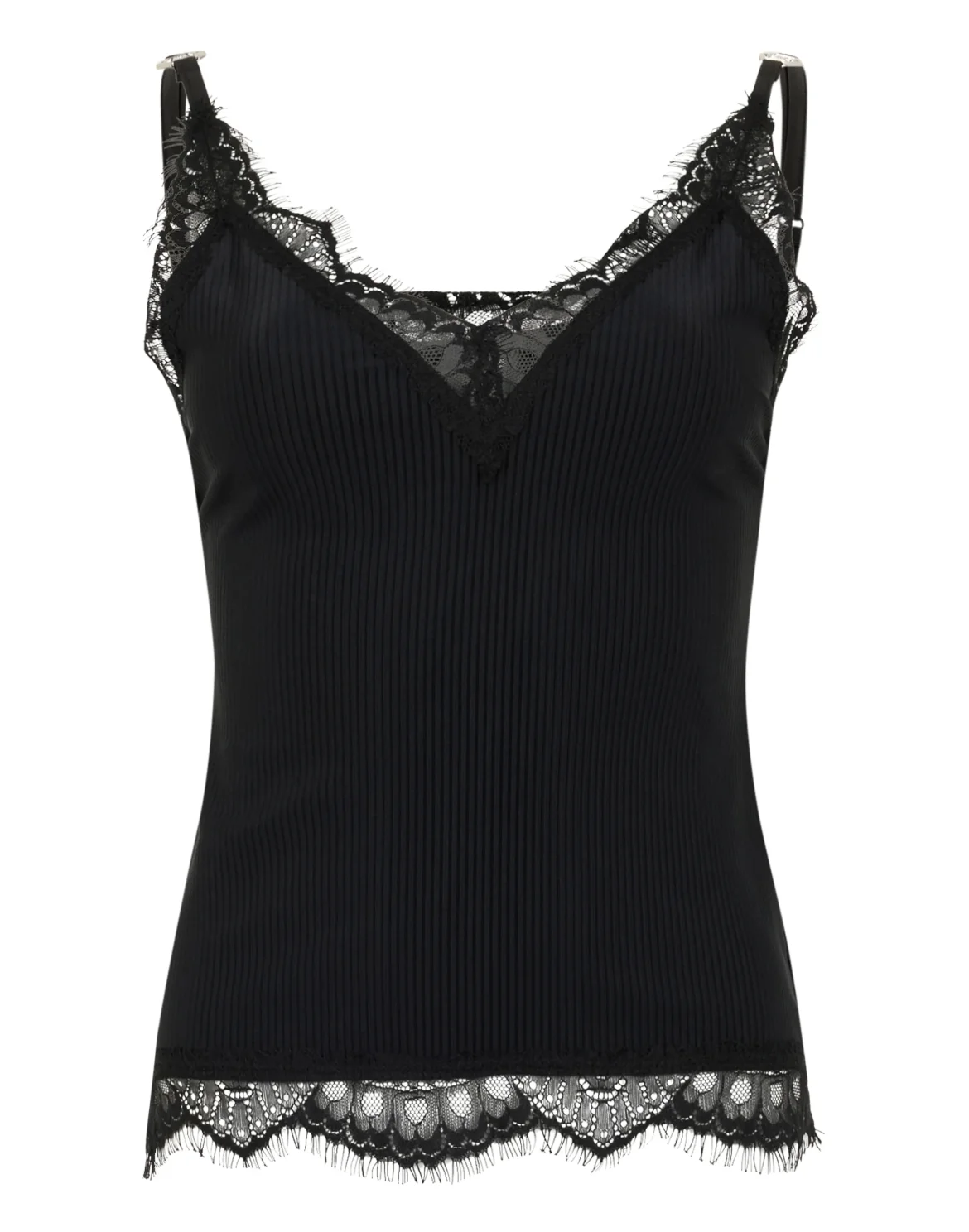 Shiny Rib Tank Top Lace, цвет: Черный