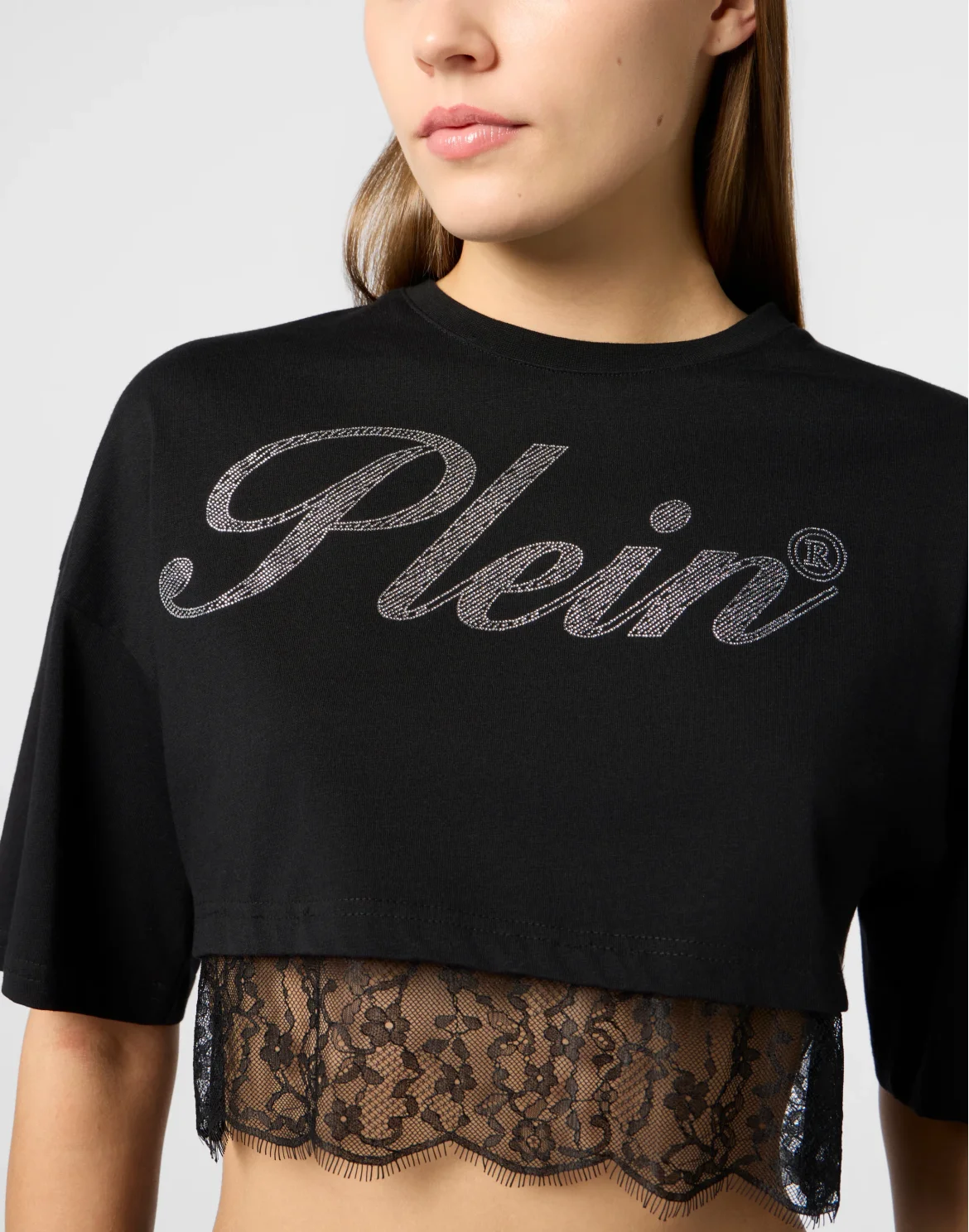 Cropped T-Shirt Lace, цвет: Черный