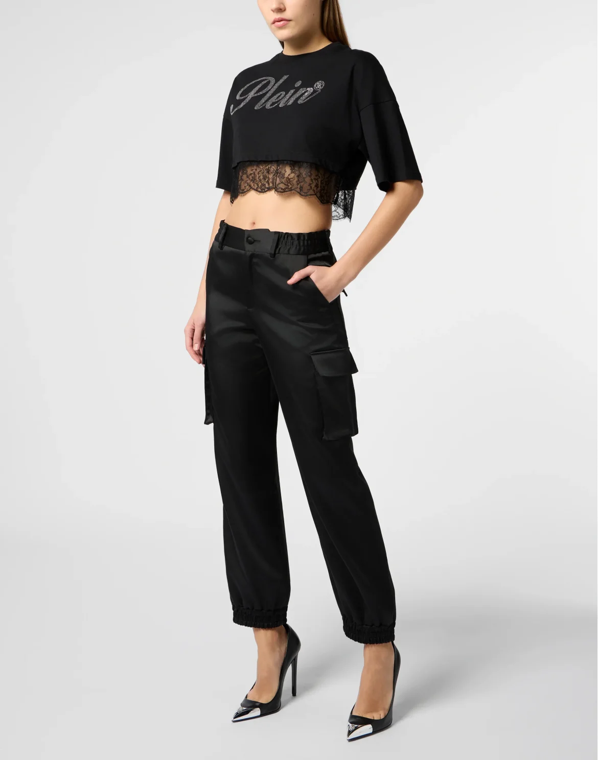 Cropped T-Shirt Lace, цвет: Черный