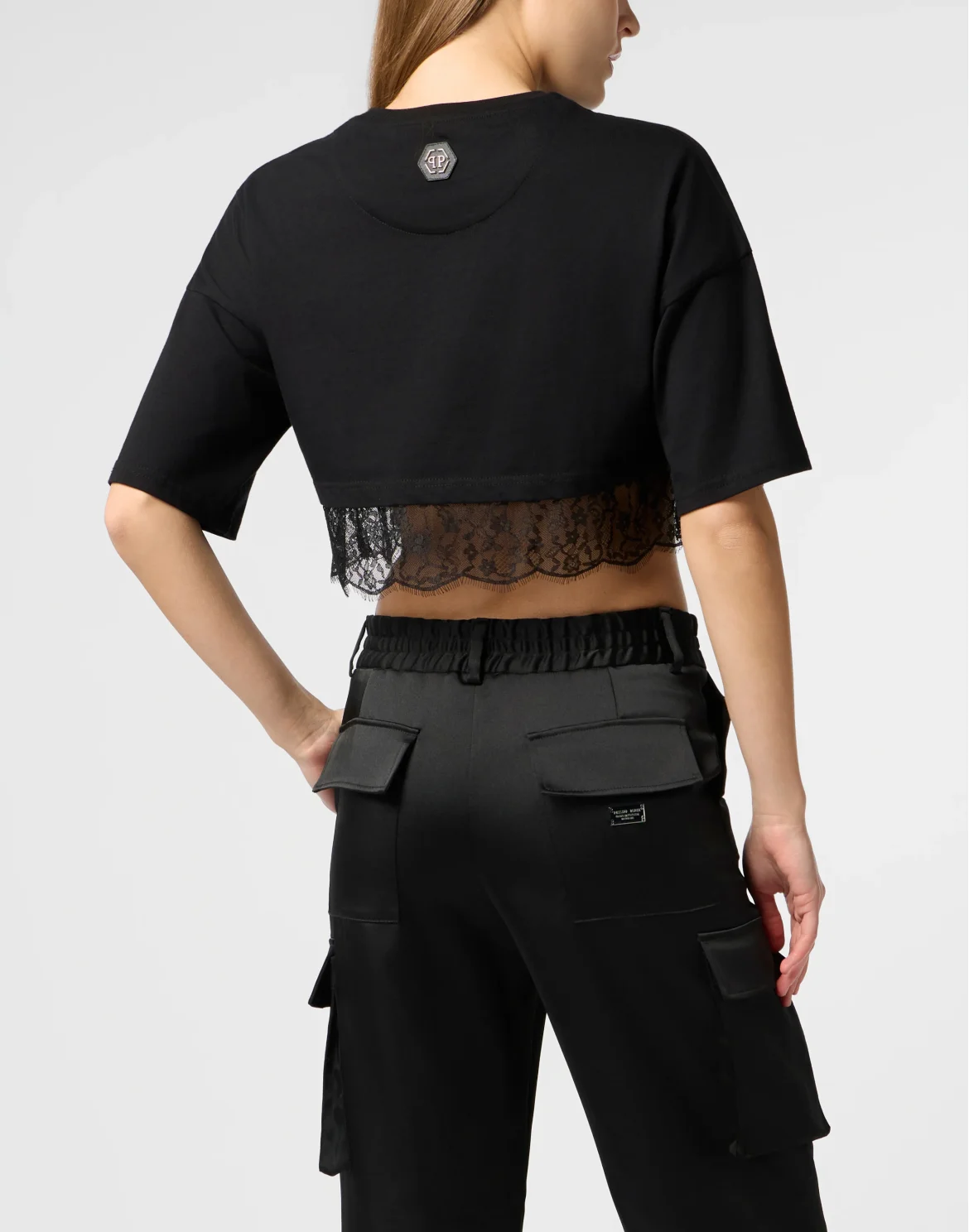 Cropped T-Shirt Lace, цвет: Черный