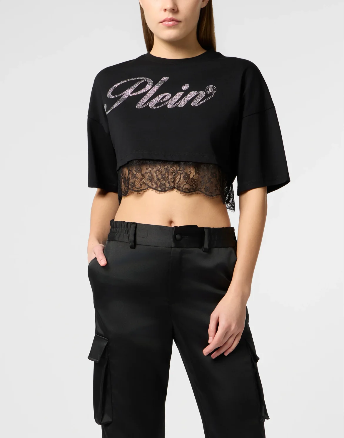 Cropped T-Shirt Lace, цвет: Черный