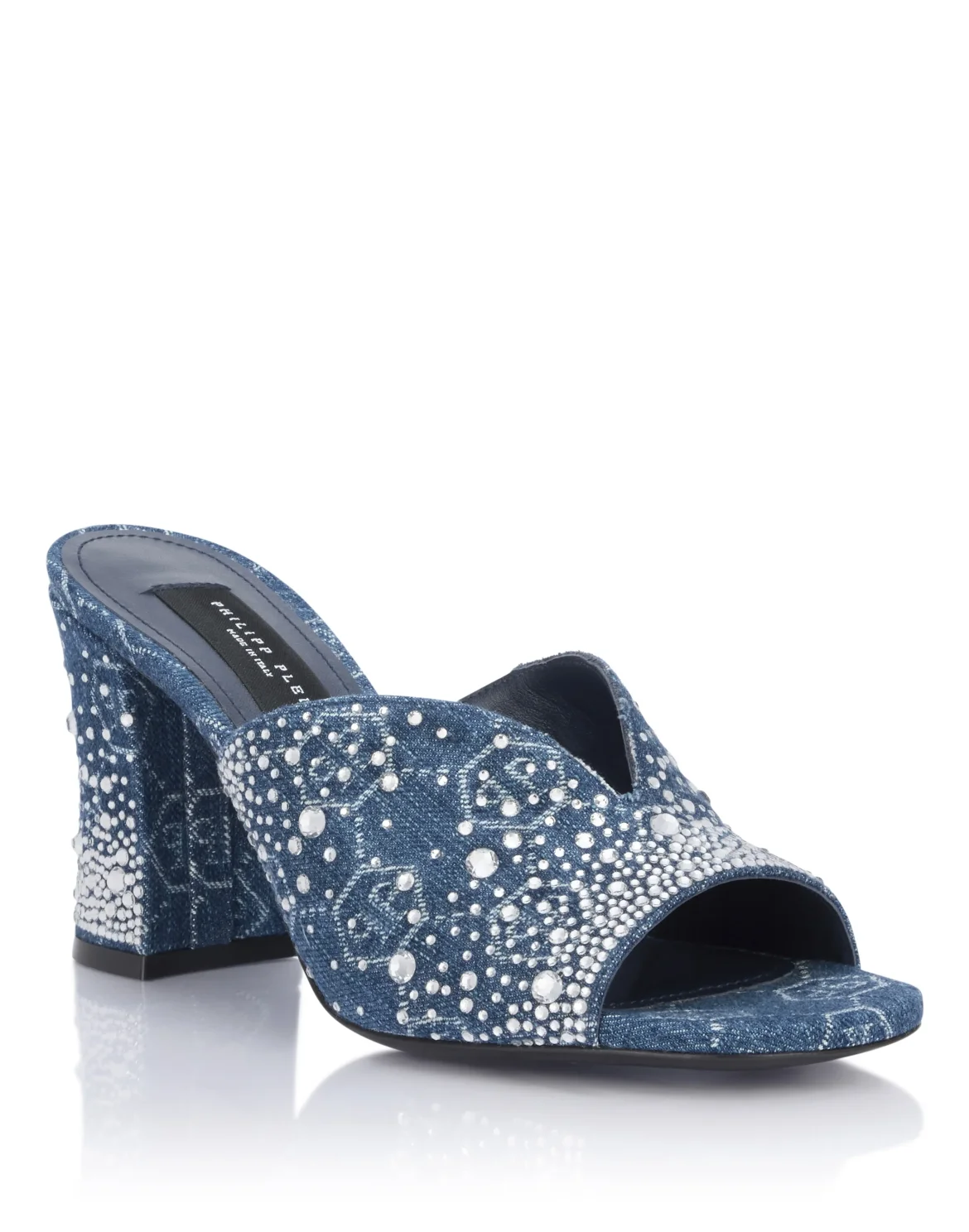 Denim Mid Heels Platform Sandals Monogram Strass, цвет: Голубой