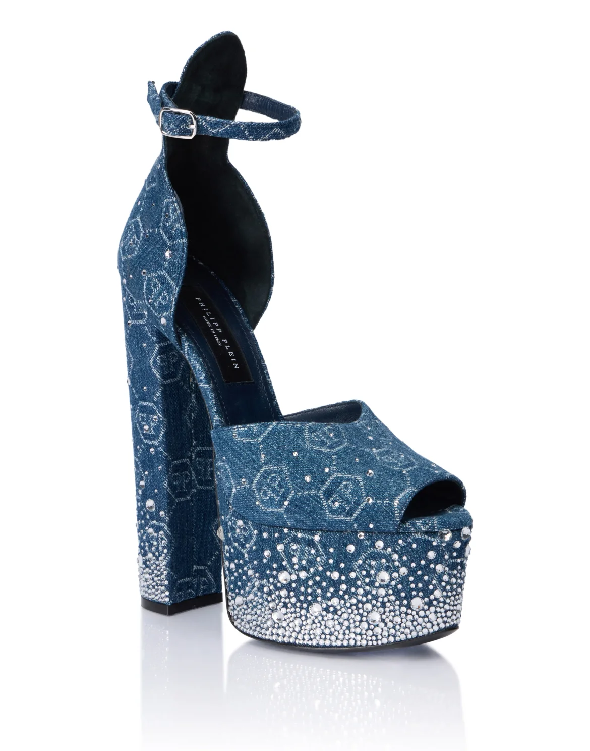 Denim High Heels Platforms Monogram Strass, цвет: Голубой