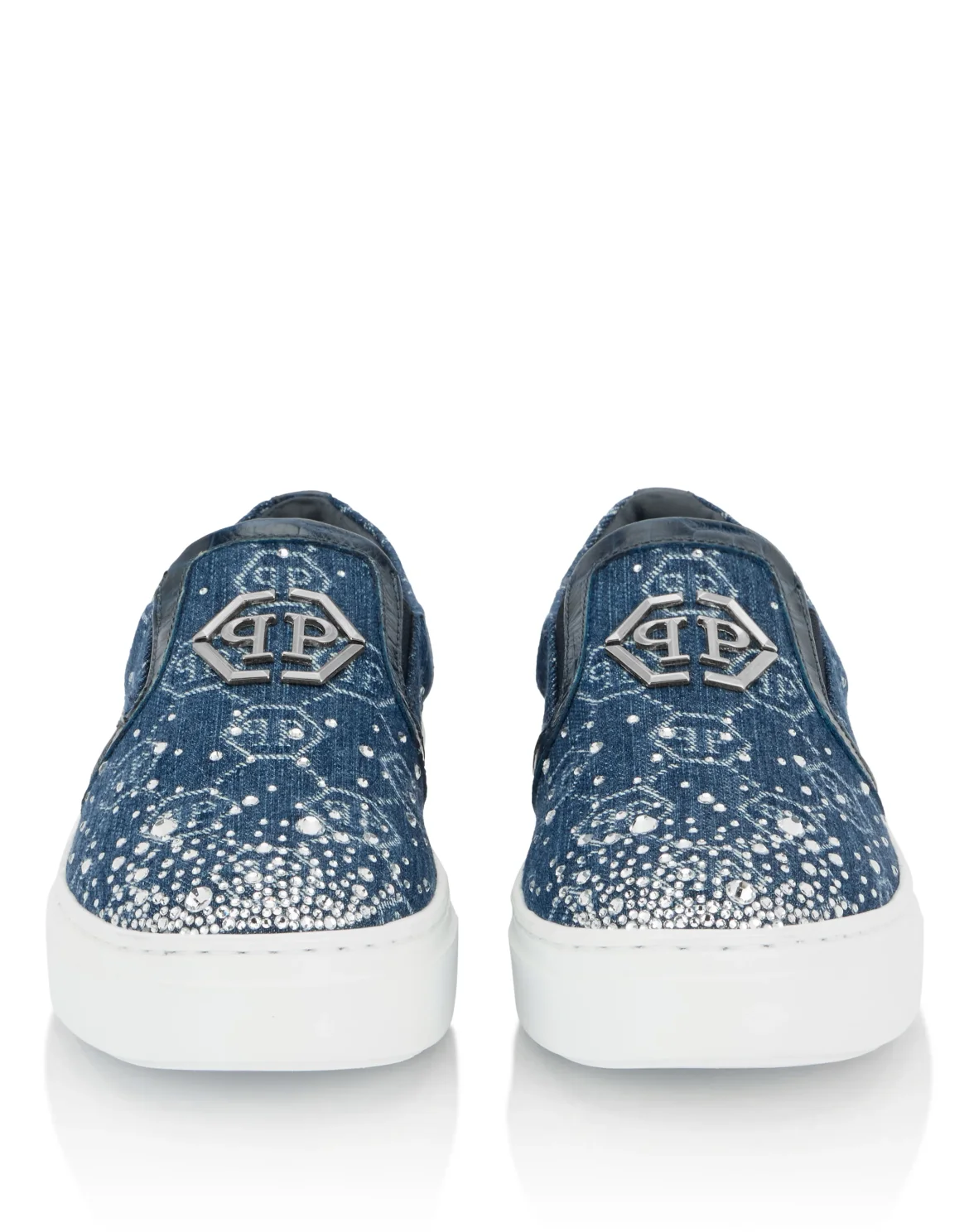 Denim Slip-On Sneakers Monogram Strass, цвет: Синий