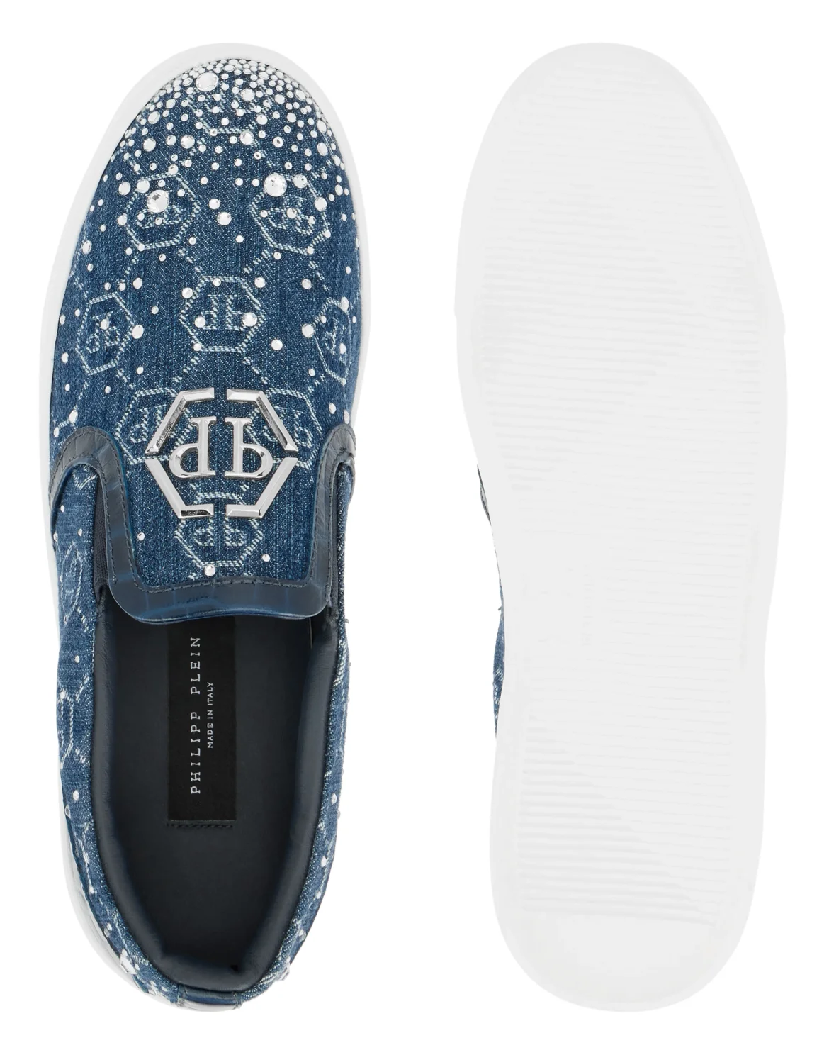 Denim Slip-On Sneakers Monogram Strass, цвет: Синий