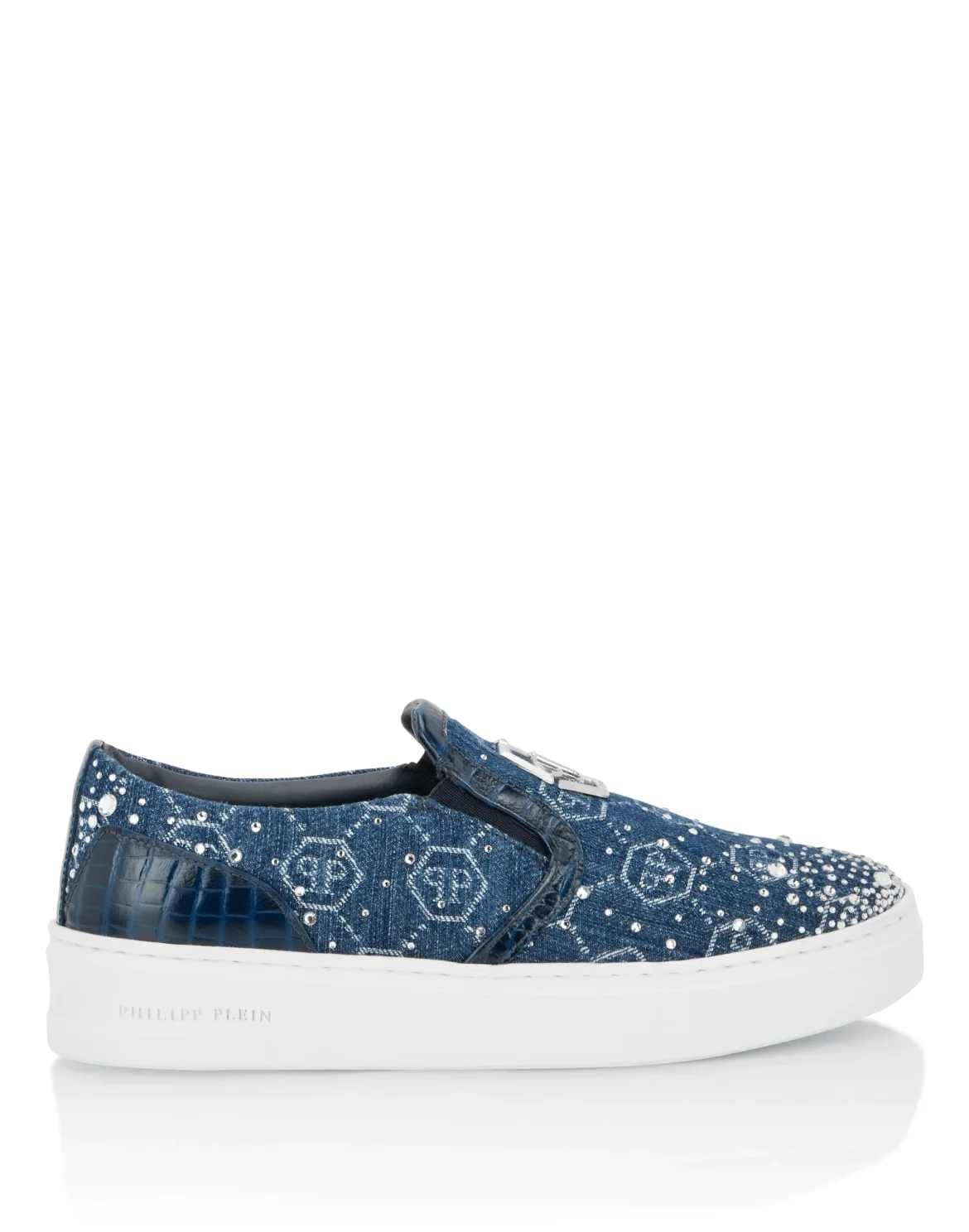 Denim Slip-On Sneakers Monogram Strass, цвет: Синий