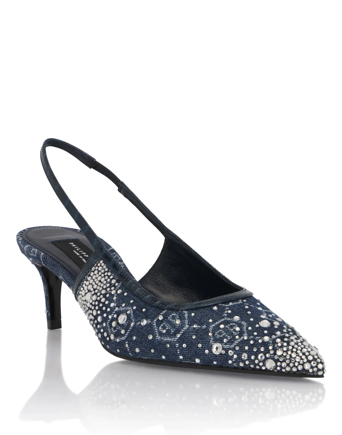 Denim Mid Heels Slingbacks Monogram Strass, цвет: Голубой