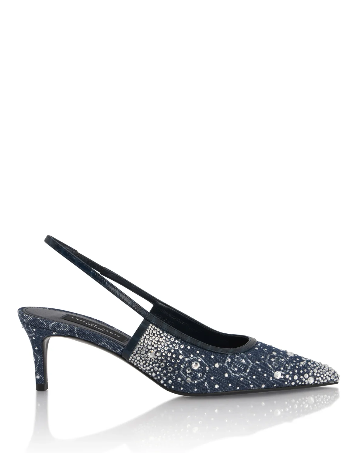 Denim Mid Heels Slingbacks Monogram Strass, цвет: Голубой