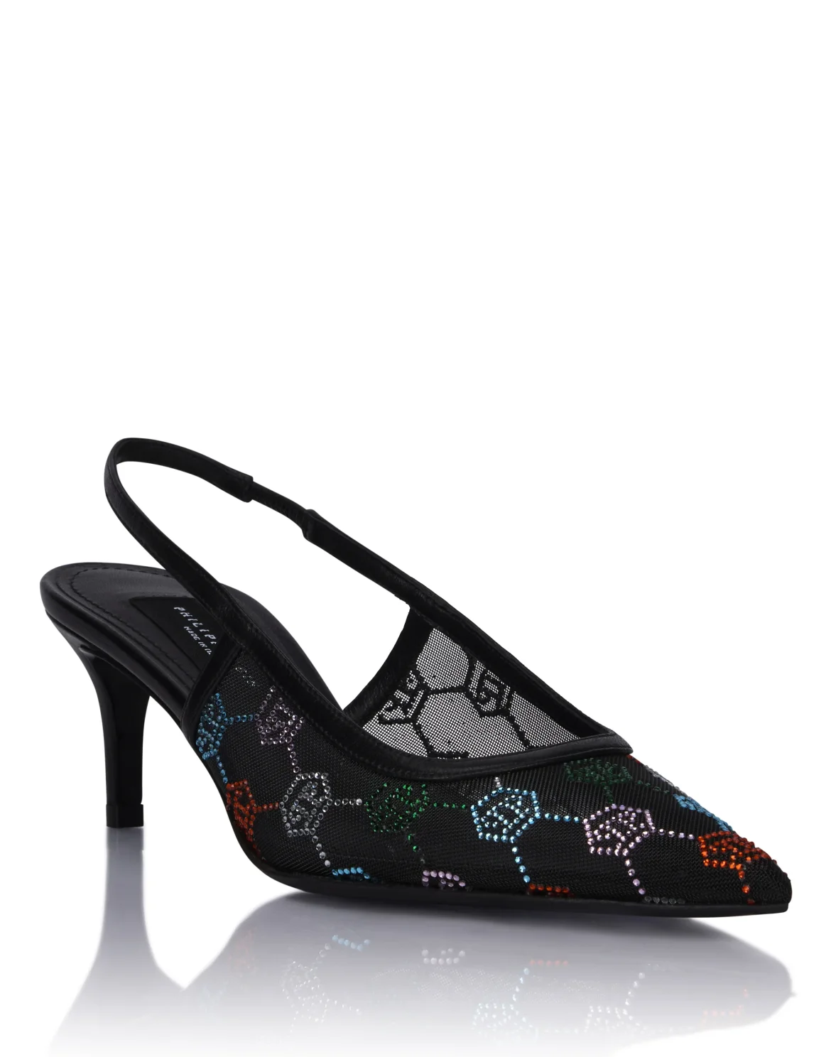 Mesh Mid Heels Slingbacks Monogram Strass 6, цвет: Черный