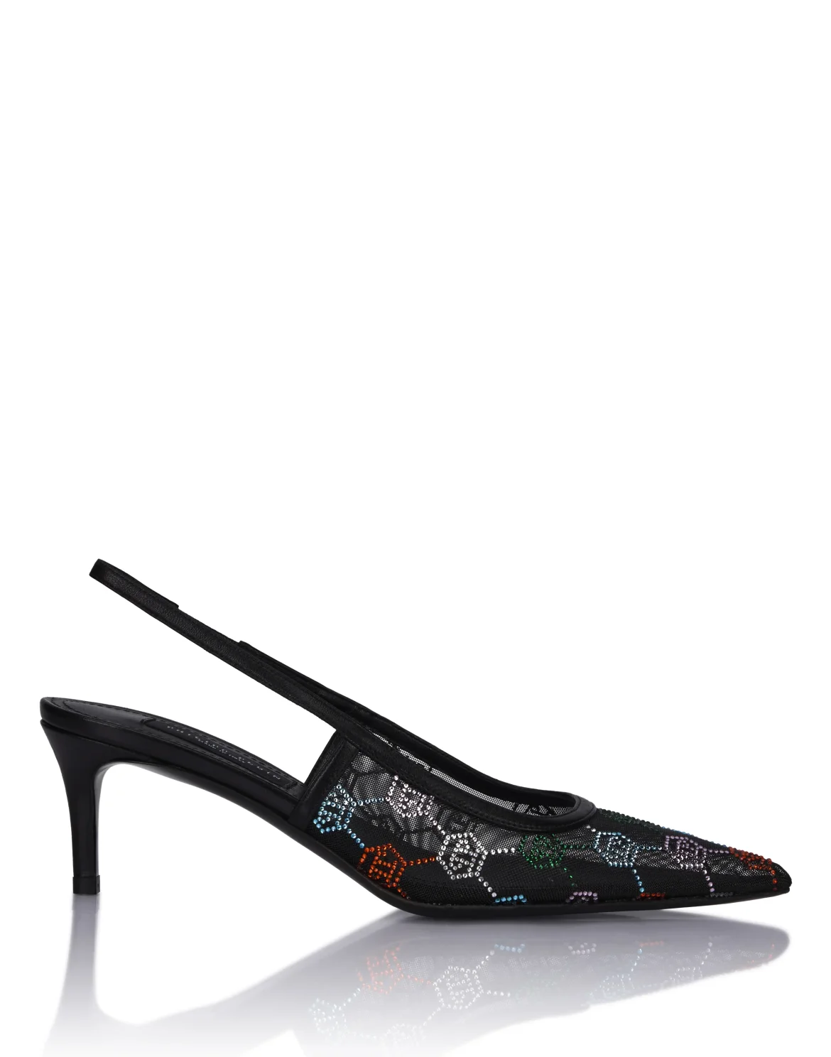 Mesh Mid Heels Slingbacks Monogram Strass 6, цвет: Черный