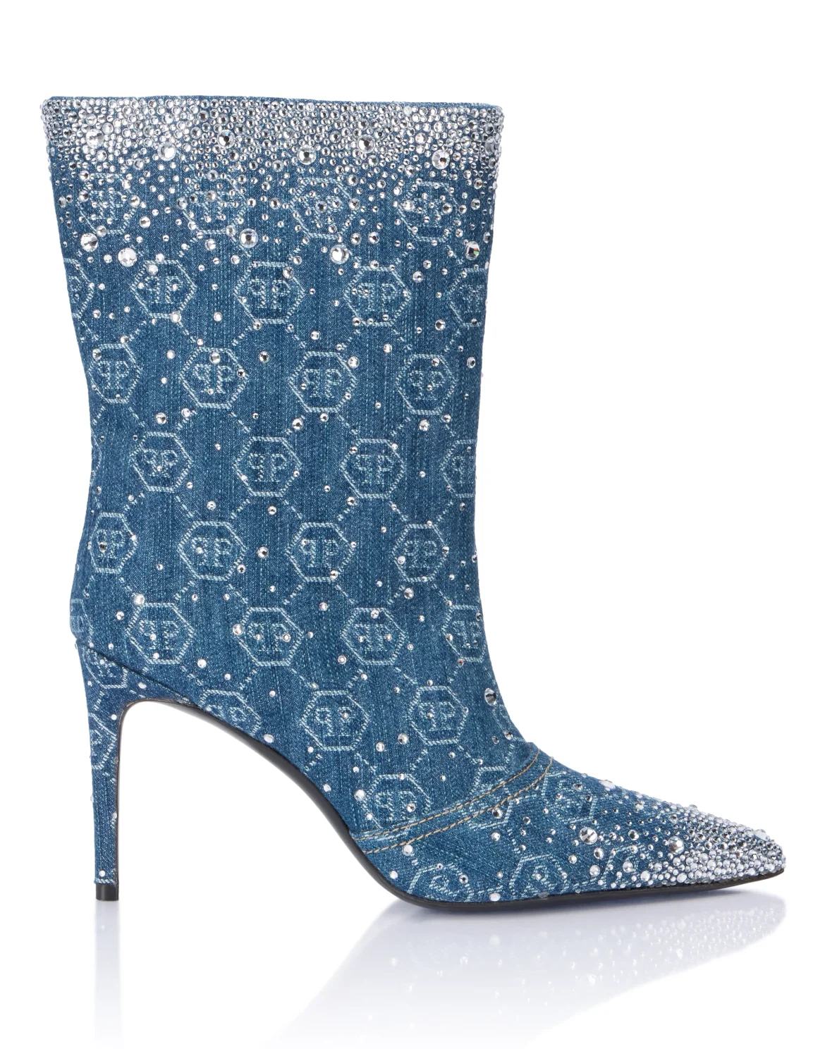 Denim Low Boots Monogram Strass 9, цвет: Голубой