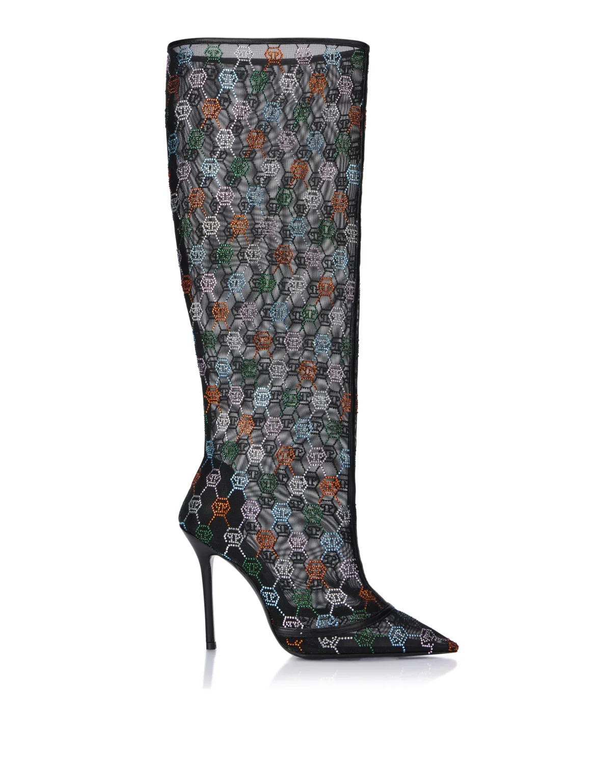 Mesh High Boots Monogram Strass 11, цвет: Черный
