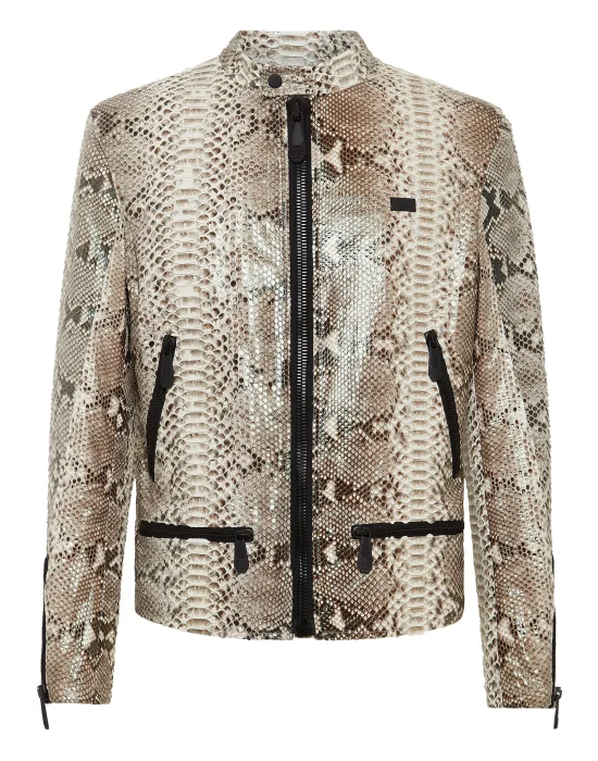Python Leather Moto Jacket Luxury