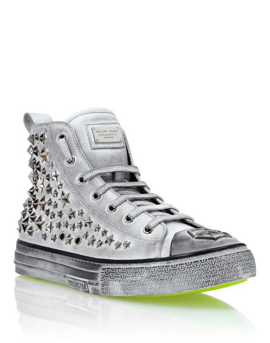 Leather Hi-Top Sneakers Studs stars Megastar