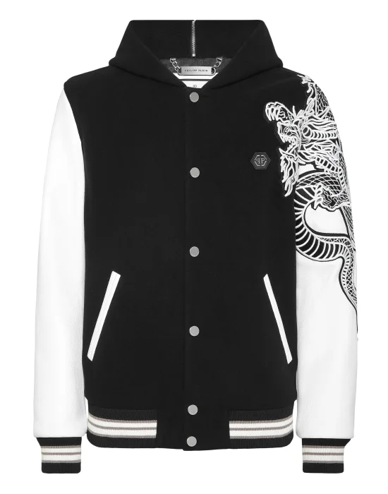 College Bomber With Leather Sleeves Monogram