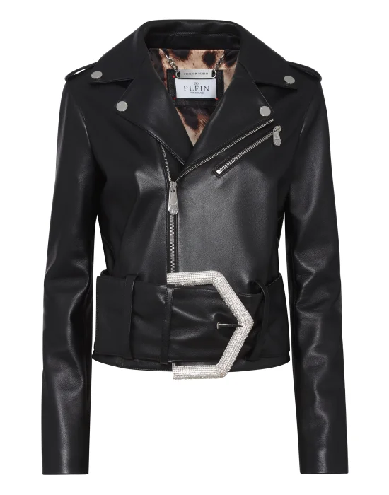 Leather Biker Jacket Strass