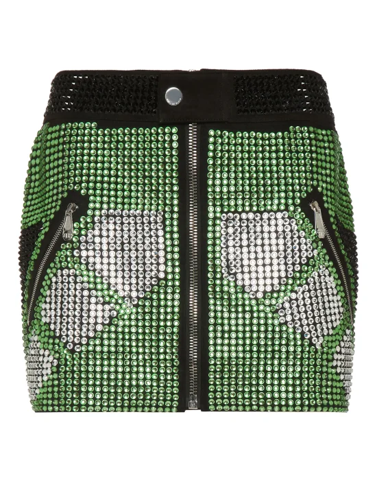 Leather Strass  Skirt Mini Crystal