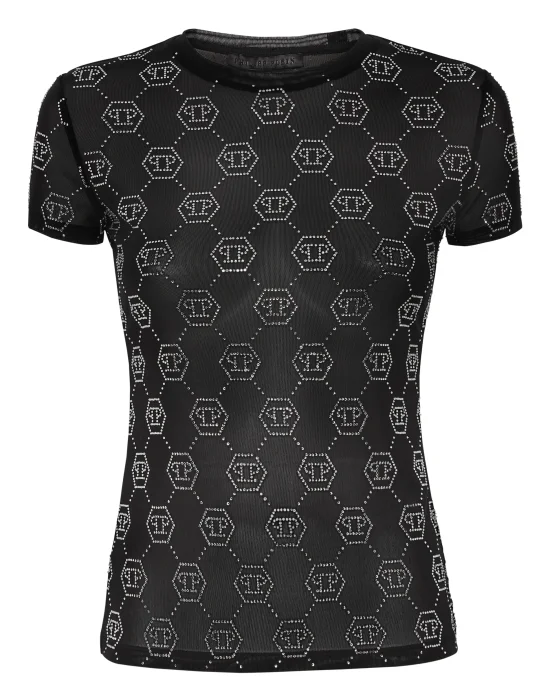 Tulle T-shirt Round Neck SS Strass Monogram