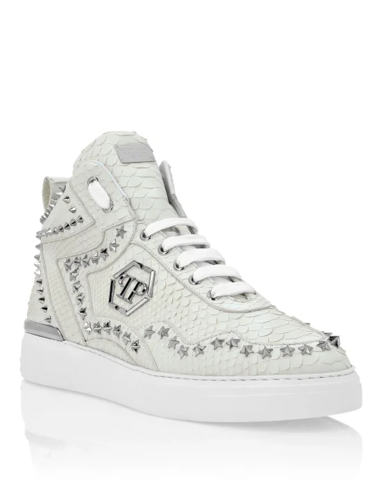 Python Leather Mid-Top Sneakers Studs