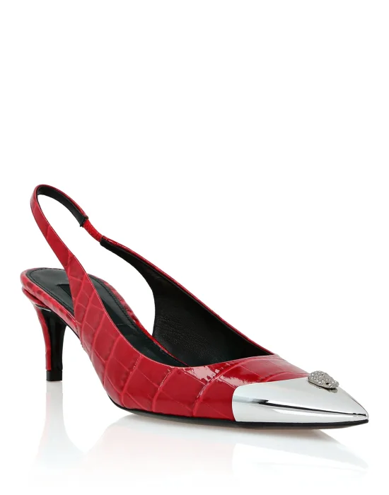 Crocco Slingback Low Heels Shoes Skull strass