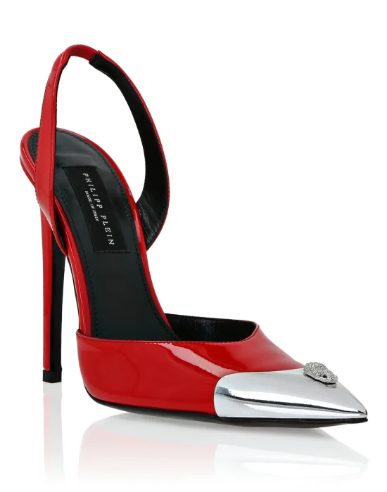 Patent Leather Slingback High Heels Shoes Skull strass