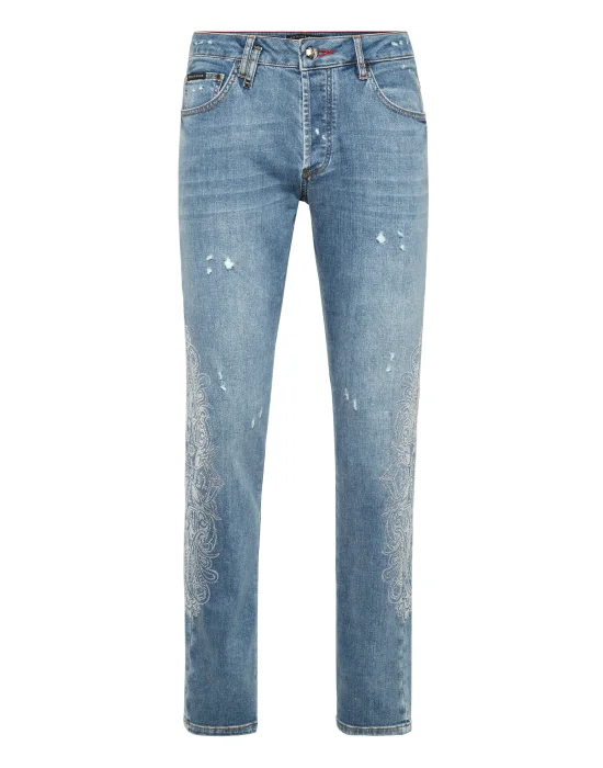 Embellished Super Straight Cut Jeans Cross Gothic Plein