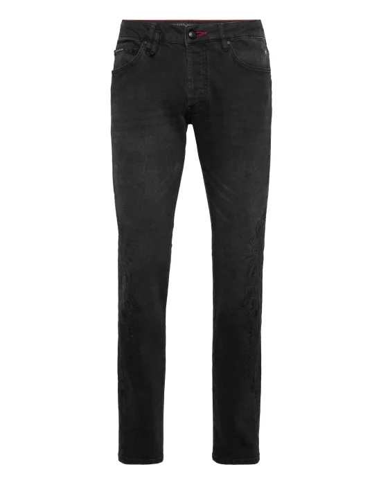 Embroidered Super Straight Cut Jeans Cross Gothic Plein