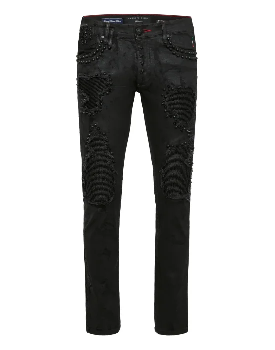 Rock Star Fit Jeans with Leather Inserts and Studs