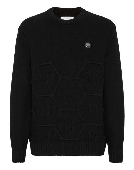 Lambswool Round Neck Pullover Monogram Hexagon