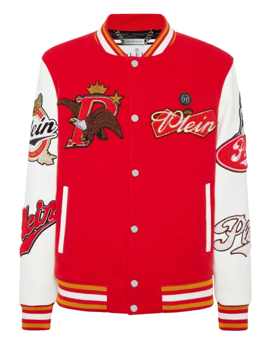 Varsity Bomber with Leather Sleeves Eagle
